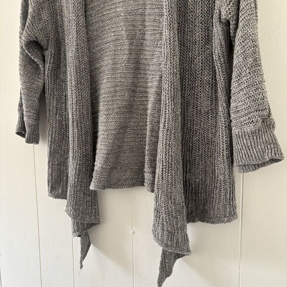 EILEEN FISHER Small Cardigan Sweater Gray Linen/Silk Open Front Neutral Minimal - Picture 3 of 11